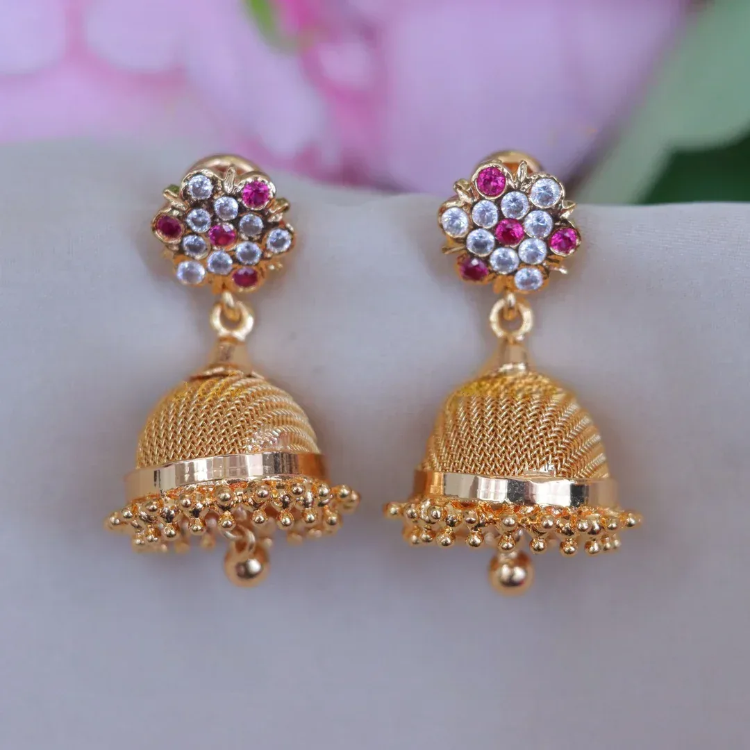 Elegant Gold Floral Jhumka Earrings